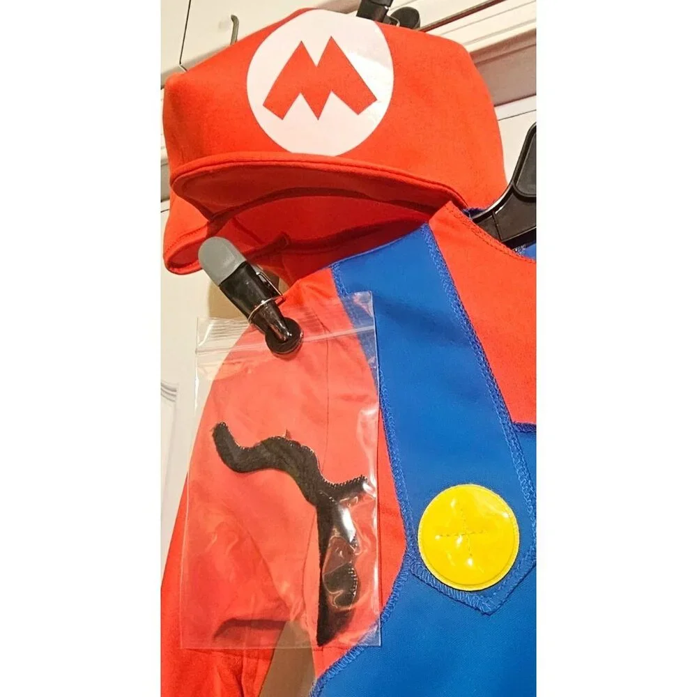 Super Mario Costume Boys 7-8 Jumpsuit Hat Mustache Halloween Nintendo Boy READ